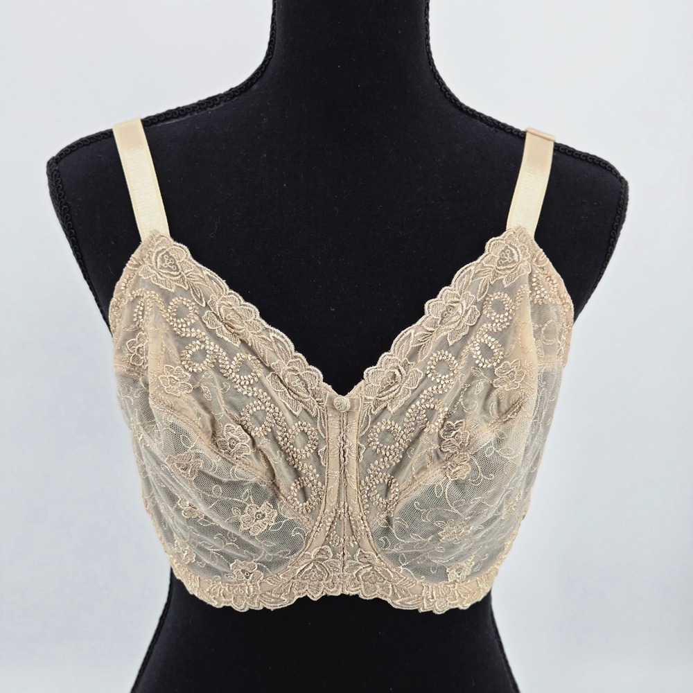 Wacoal Retro Chic Full Figure Underwire Lace Support Bra Sand Women US 34DDD EUC